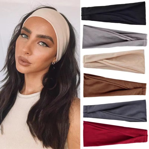 Elastic Solid Color Turban Headwrap Hair Hoop Stretch Fit for Makeup And Workouts - Image 2
