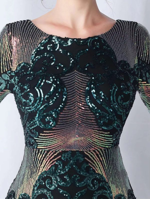 Elegant Backless Mini Sequin Bodycon Long Sleeve Evening Dresses - Image 9