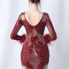 Elegant Backless Mini Sequin Bodycon Long Sleeve Evening Dresses - Image 12