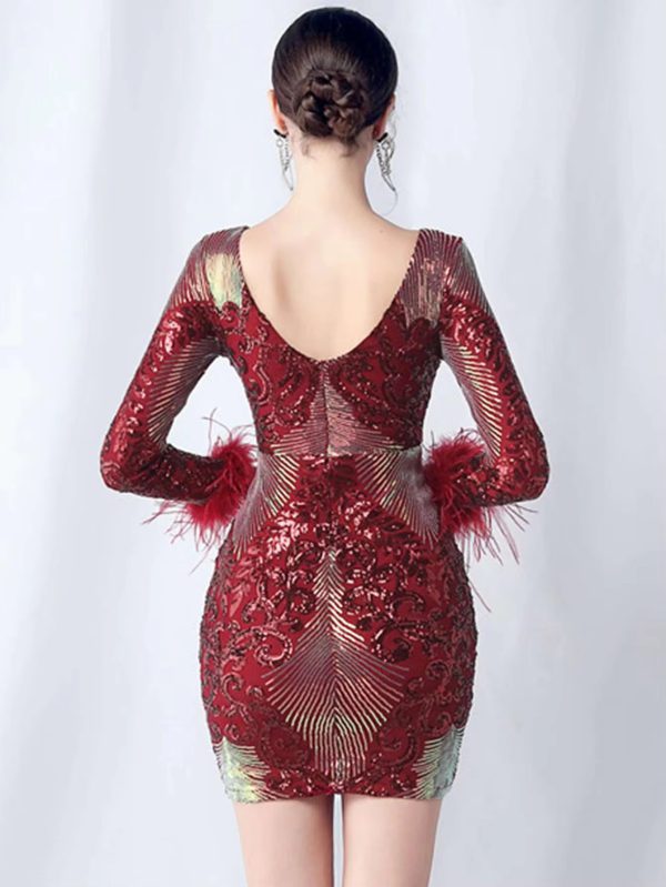 Elegant Backless Mini Sequin Bodycon Long Sleeve Evening Dresses - Image 12