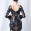 Elegant Backless Mini Sequin Bodycon Long Sleeve Evening Dresses - Image 14