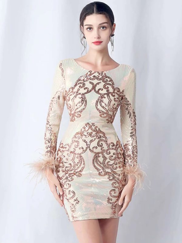 Elegant Backless Mini Sequin Bodycon Long Sleeve Evening Dresses - Image 15