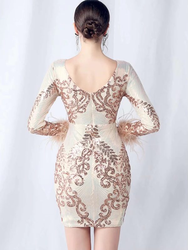 Elegant Backless Mini Sequin Bodycon Long Sleeve Evening Dresses - Image 17