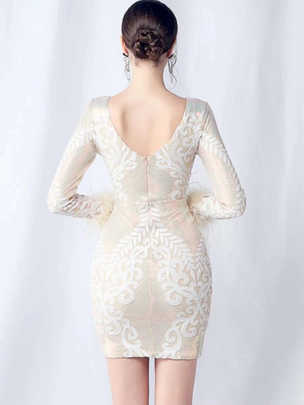 Elegant Backless Mini Sequin Bodycon Long Sleeve Evening Dresses - Image 18