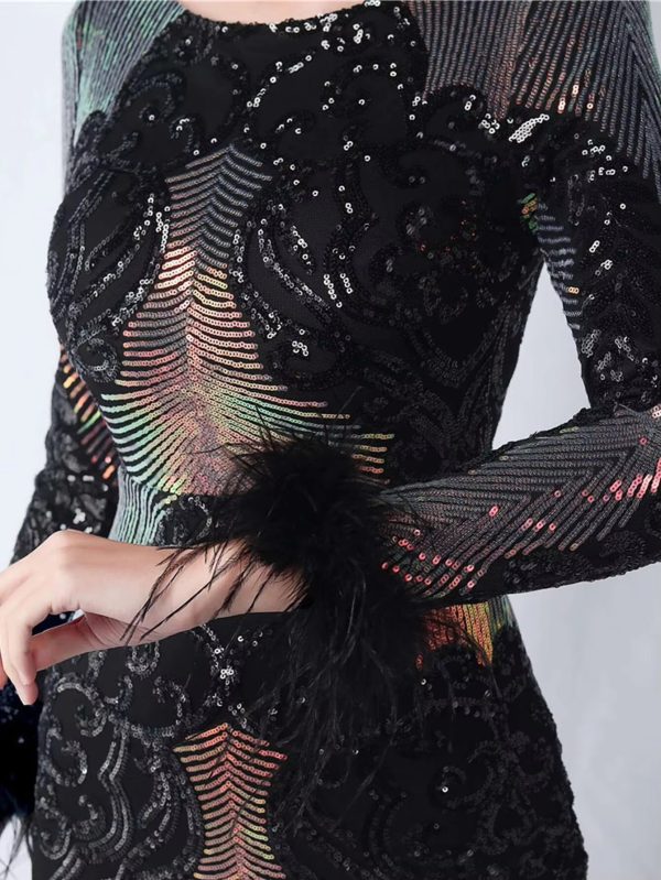 Elegant Backless Mini Sequin Bodycon Long Sleeve Evening Dresses - Image 3