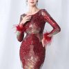 Elegant Backless Mini Sequin Bodycon Long Sleeve Evening Dresses