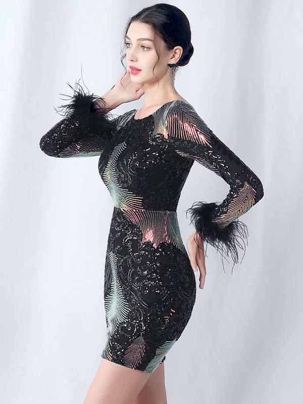Elegant Backless Mini Sequin Bodycon Long Sleeve Evening Dresses - Image 6