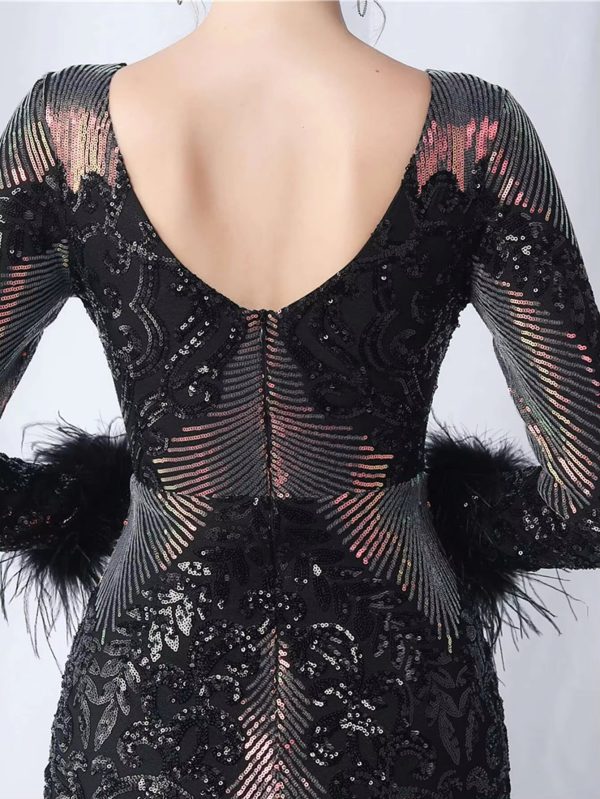 Elegant Backless Mini Sequin Bodycon Long Sleeve Evening Dresses - Image 7
