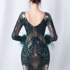 Elegant Backless Mini Sequin Bodycon Long Sleeve Evening Dresses - Image 8