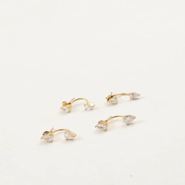Elegant Front and Back Waterdrop Pattern Zircon C-shaped Stainless Steel Earrings - Image 5