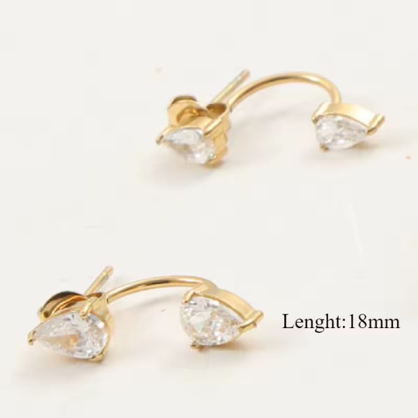 Elegant Front and Back Waterdrop Pattern Zircon C-shaped Stainless Steel Earrings - Image 2