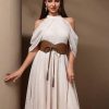 Elegant Hollow Out Asymmetrical Hem Halter Solid Mesh Formal Party Midi Dresses - Image 3