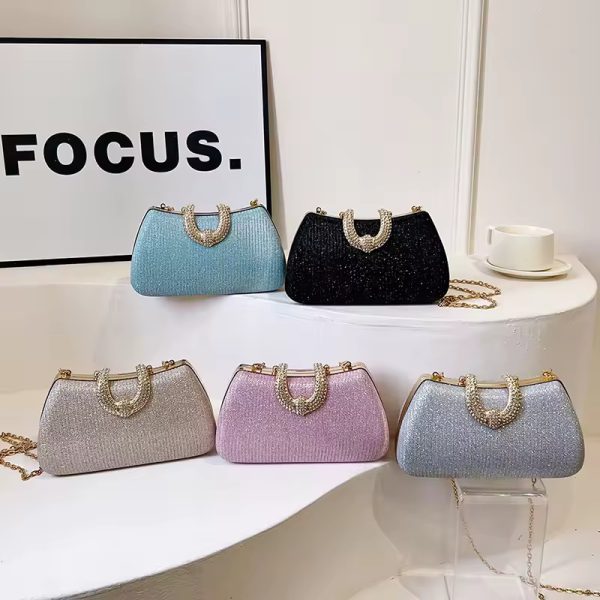 Elegant Sparkling Solid Color Temperament Shoulder Bag - Image 3