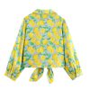 Fashion and Temperament Slim Fit Versatile Linen Print Knot Decoration Casual Top - Image 2