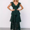 Flutter Sleeve V-Neck Fashion Lace Layered Maxi Dress