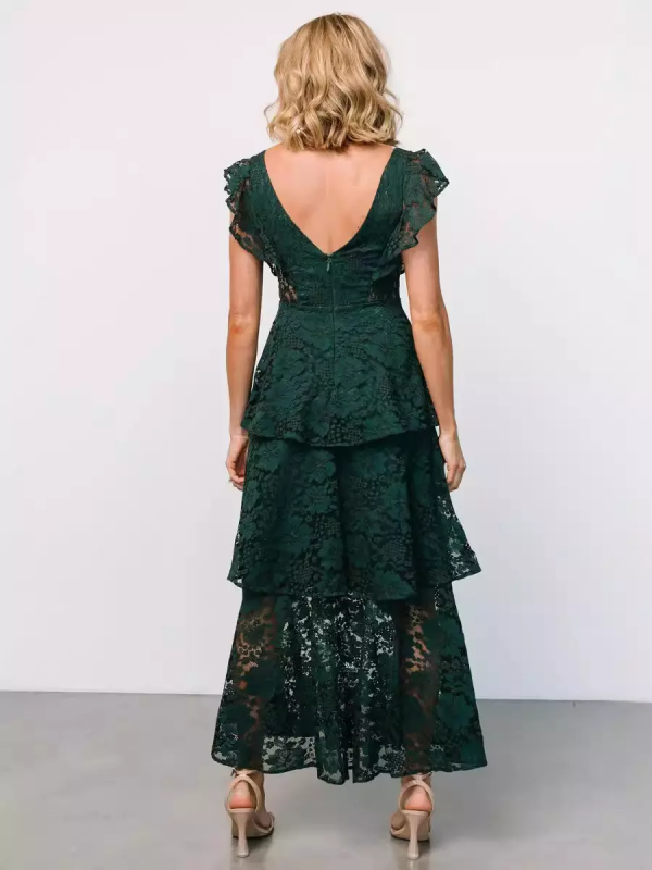 Flutter Sleeve V-Neck Fashion Lace Layered Maxi Dress - Image 8