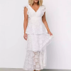 Flutter Sleeve V-Neck Fashion Lace Layered Maxi Dress - Image 7
