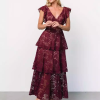 Flutter Sleeve V-Neck Fashion Lace Layered Maxi Dress - Image 5