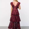 Flutter Sleeve V-Neck Fashion Lace Layered Maxi Dress - Image 4