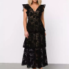 Flutter Sleeve V-Neck Fashion Lace Layered Maxi Dress - Image 2