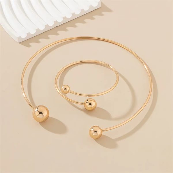 Geometric Metal Round Ball Torques American Style Personality Cuff Necklace Jewelry Set - Image 3