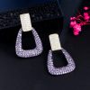 Geometric Shape Fashion Purple Cubic Zirconia Long Dangle Earrings - Image 5