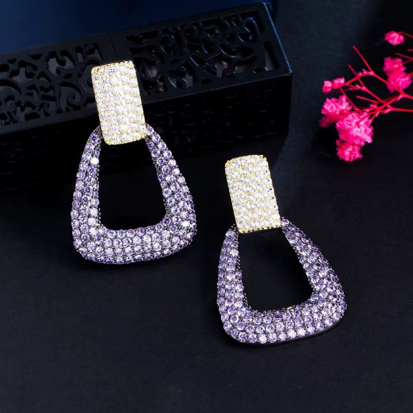 Geometric Shape Fashion Purple Cubic Zirconia Long Dangle Earrings - Image 5