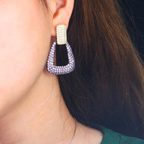 Geometric Shape Fashion Purple Cubic Zirconia Long Dangle Earrings