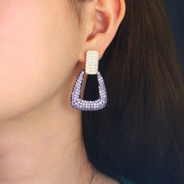 Geometric Shape Fashion Purple Cubic Zirconia Long Dangle Earrings - Image 3