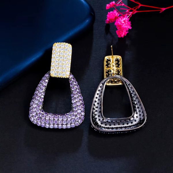 Geometric Shape Fashion Purple Cubic Zirconia Long Dangle Earrings - Image 4
