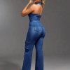 Halter Backless Fashion Sleeveless Straight Jean Overalls Cargo Denim One Piece Jumpsuit - Image 3