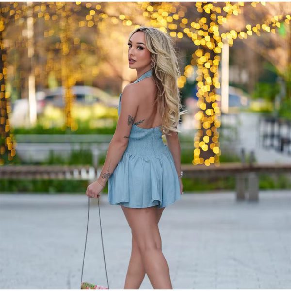 Halter Fashion Backless Sleeveless High Waist Lace-up A-line Dresses - Image 2