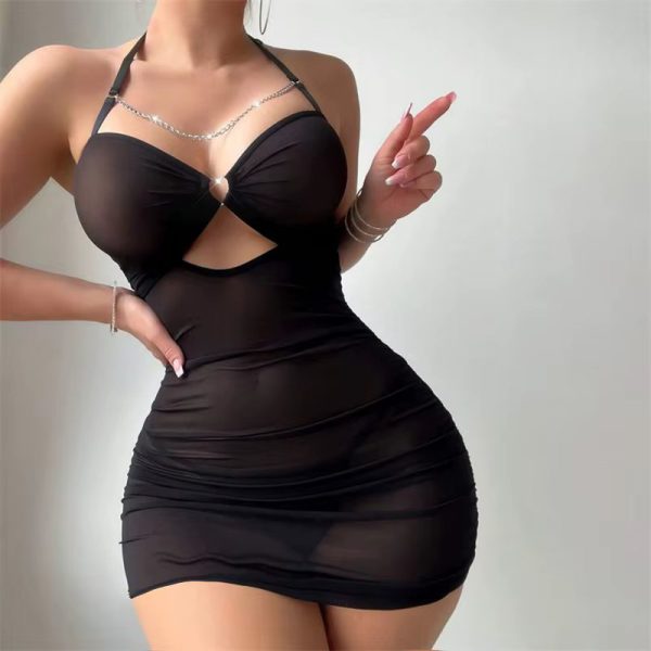 Halter Mesh and G-String Thongs See Through Ring Chain Fashion Lingerie Exotic Dress