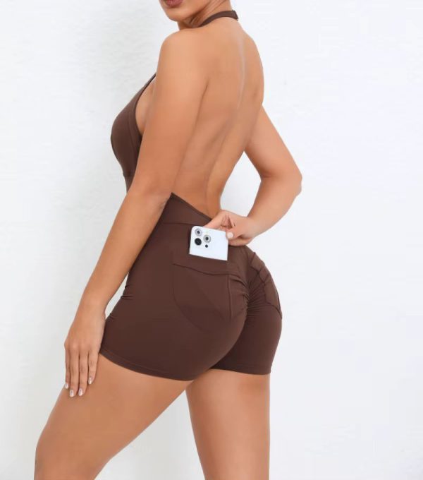 Halter Pocket Fashion Seamless Hip-lifting Backless Tight Shorts Jumpsuits - Image 13