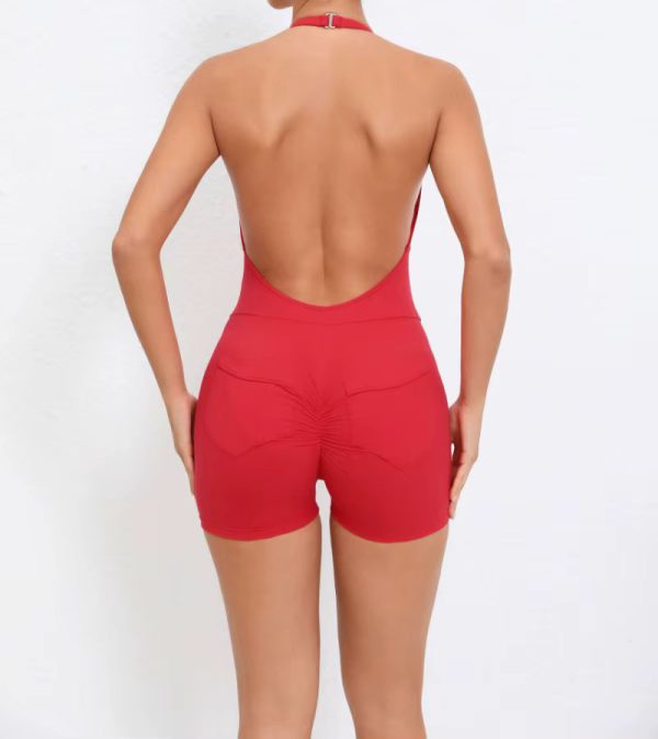 Halter Pocket Fashion Seamless Hip-lifting Backless Tight Shorts Jumpsuits - Image 2