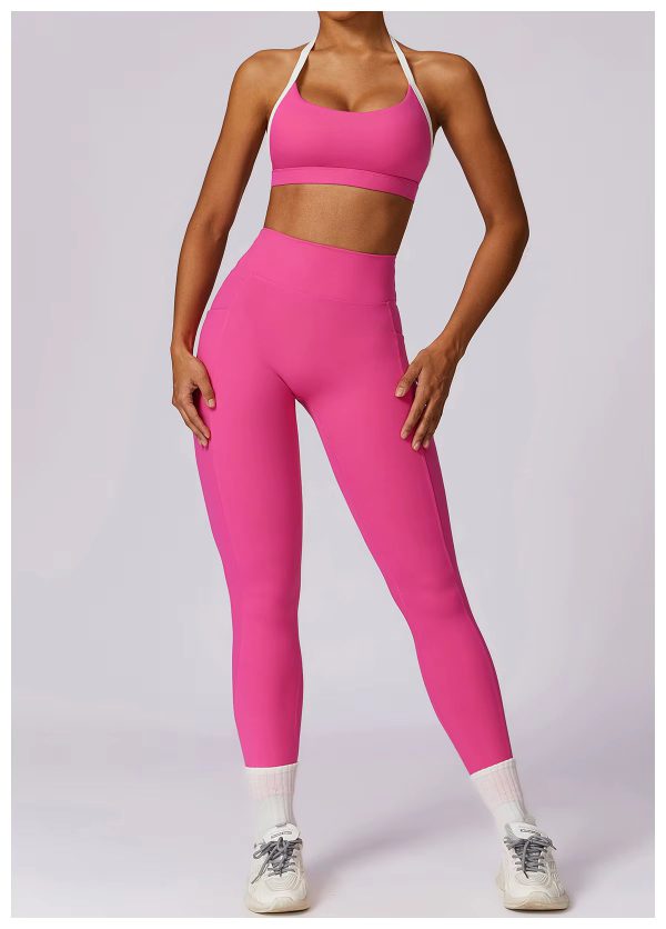 High Waist Leggings With Sleeveless Crop Top 2 Pieces Sports Suits - Image 2