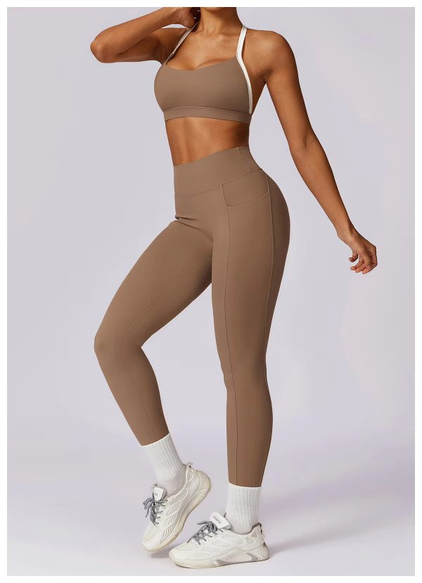 High Waist Leggings With Sleeveless Crop Top 2 Pieces Sports Suits - Image 4