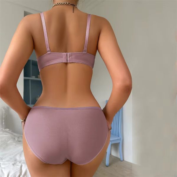 Lace Floral Embroidery Fashion Stain Bow And V-Neck Low Waist Thongs Bra Brief Sets - Image 7