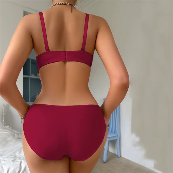 Lace Floral Embroidery Fashion Stain Bow And V-Neck Low Waist Thongs Bra Brief Sets - Image 10