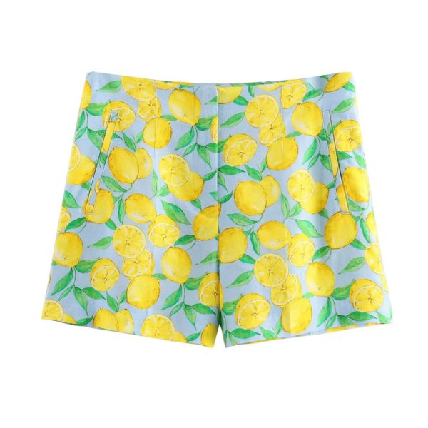 Linen Print Knot Decoration Casual Slim Fit Shorts