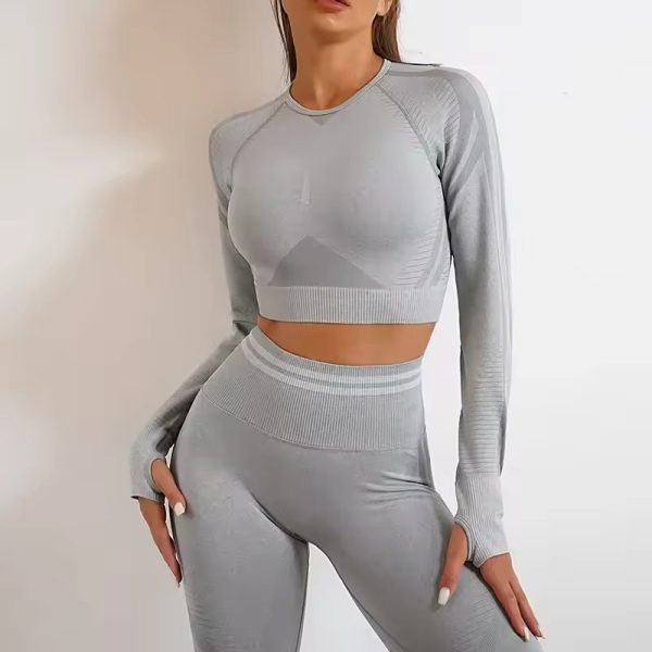 Long-Sleeved Beauty Shockproof Seamless Back Crop Fitness Workout Bra - Image 7