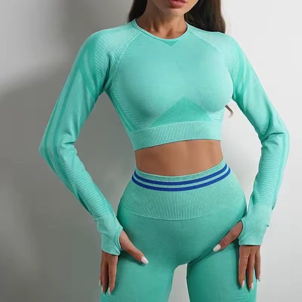 Long-Sleeved Beauty Shockproof Seamless Back Crop Fitness Workout Bra - Image 3
