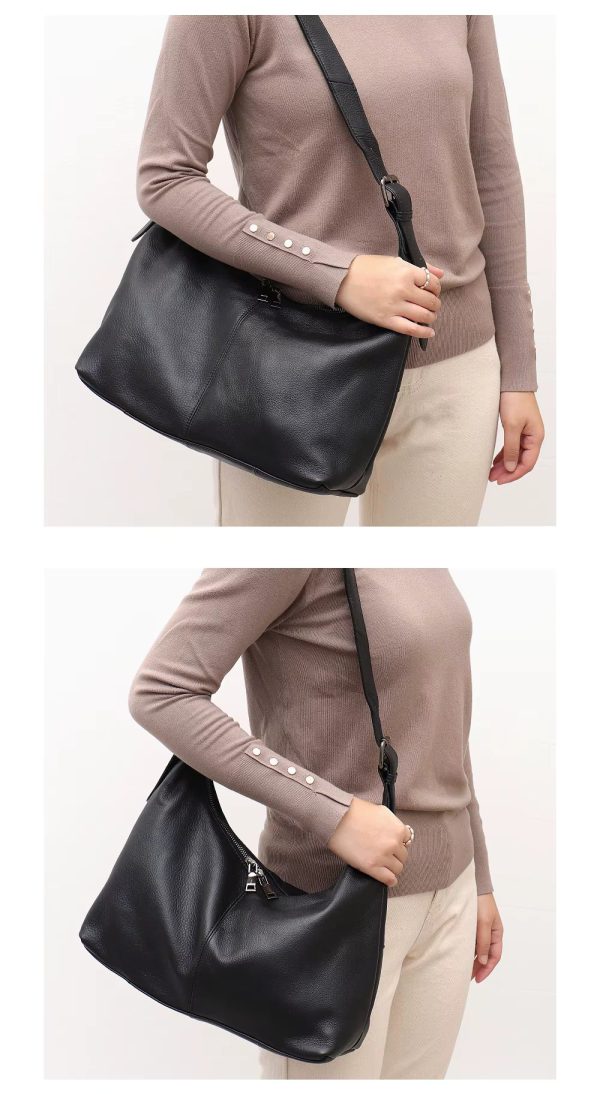 Luxury Cowhide Wide Strap Crossbody Large Casual Shoulder Purse - Image 2