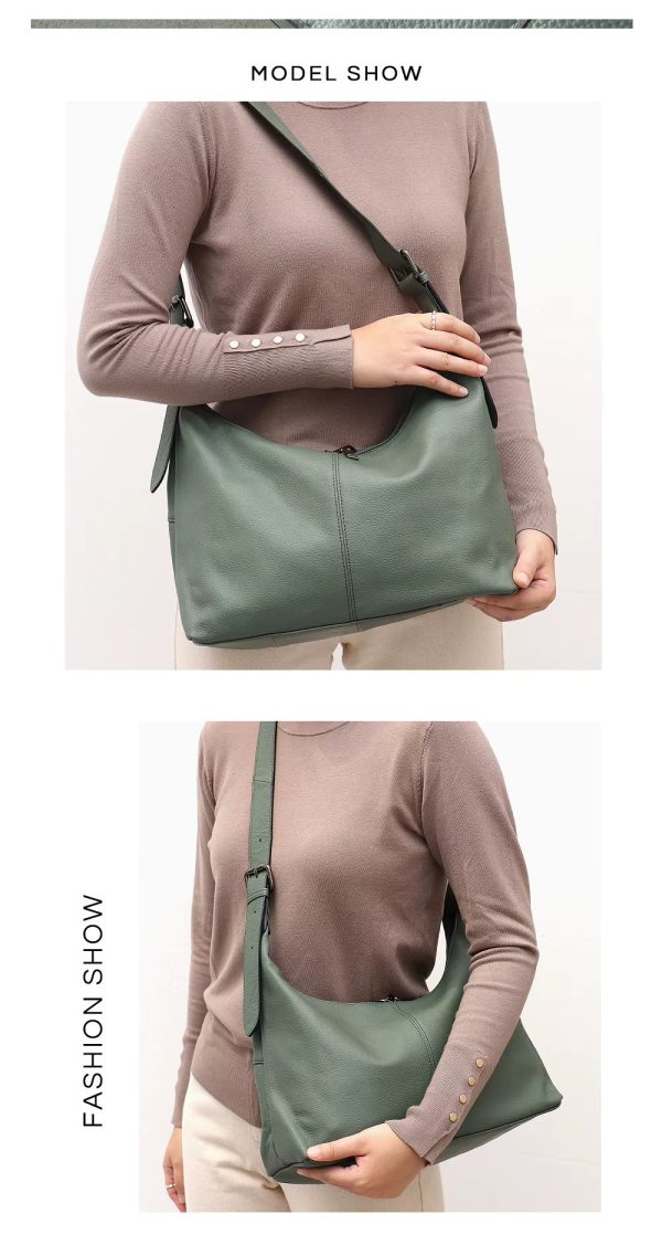 Luxury Cowhide Wide Strap Crossbody Large Casual Shoulder Purse - Image 3