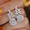 Luxury Flower Design Dangle  Silver Color Earrings - Image 3
