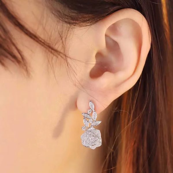 Luxury Flower Design Dangle  Silver Color Earrings