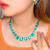 Luxury Light Green Oval Zirconia Elegant Earrings and Necklace Set