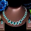 Luxury Light Green Oval Zirconia Elegant Earrings and Necklace Set - Image 2