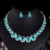 Luxury Light Green Oval Zirconia Elegant Earrings and Necklace Set - Image 4