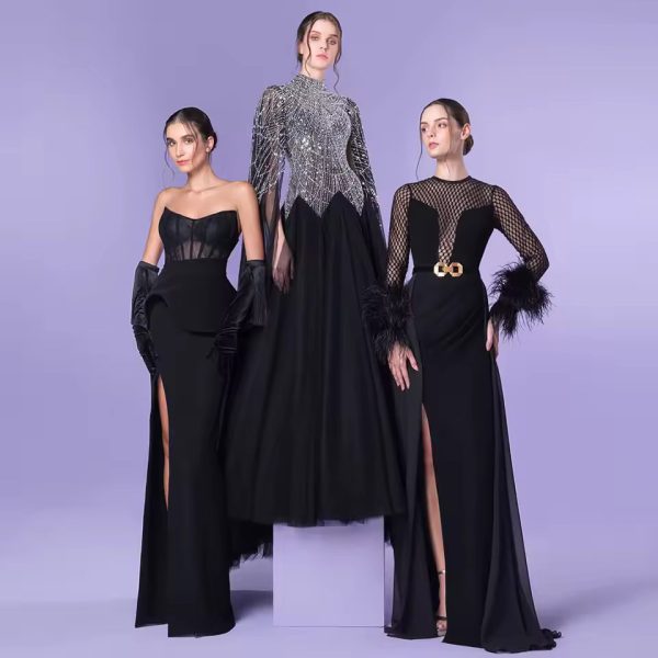 Luxury Pearls Fashion Elegant High Neck Aline Cape Sleeves Gowns - Image 2